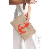 mubiano Summer Kadın Jüt Hasır Kumaş Çapa Clutch & Portföy Çanta - MSLY0103-BJ, Tek Ebat