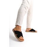 Mubiano Summer Mubiano Hakiki Deri Summer Erkek Süet Çapraz Bantlı Jüt Taban Siyah Espadril Terlik -MSSR5959-S