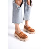 Mubiano -TB Kalın Taban Lüx Süet Taba Kadın Kolej Loafer MB1190