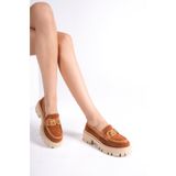 Mubiano -TB Kalın Taban Lüx Süet Tokalı Taba Kadın Kolej Loafer MB1170