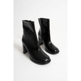 mubiano Vesta Kadın Siyah Rugan Kalın Topuklu Fermuarlı Kısa Bot, 37