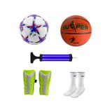 MUBX 5'li Set Yetişkin Çocuk Sert Zemin Futbol Topu Basketbol Topu Seti+Pompa+Tekmelik+Çorap