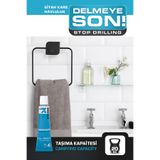 MUBX Yapıskanlı Kare Havluluk Banyo Havlu Askısı Mat Siyah Delme Vida Matkap Yok