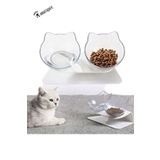 MUCAPET Kedi Mama Kabı İkili Şeffaf Plastik Mama ve Su Kabı Kedi Başı Tasarım