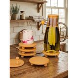 Mucit Home 1 Adet Top Ayaklı Ahşap Yağdanlık Altlığı Bardak ve Dekoratif Stand