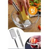 Mucit Home 2Li Set Paslanmaz Çelik Rende Ve Soyacak Peynir Çikolata Zencefil Patates Limon Rende Sebze Soyucu