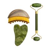 Mucit Home 3 Lü Lenf Drenaj Kuru Fırça Ve Yeşim Taşı Roller 3 Lü Set Yüz, Boyun, Göz Ve Vücut Masaj Aleti