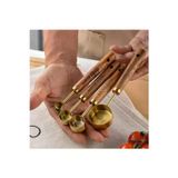 Mucit Home 4 Adet Gold Paslanmaz Çelik Ahşap Saplı Ölçü Kaşığı Seti Ölçü Kabı Küçük