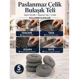 Mucit Home 5 Adet Paslanmaz Çelik Çizmez Bulaşık Tel Süngeri Kolay Kullanım Mutfak Banyo
