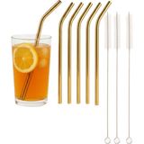 Mucit Home 6'lı Paslanmaz Çelik Pipet Gold 0,5 x 9 cm 1 Adet +3 Temizleme Fırçası Özel Günler İçin - Gold - Altın