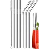 Mucit Home 7 Parça Parça Metal Pipet Seti Paslanmaz Çelik Pipet ve Çubuk Pipet Temizleme Fırçası - Krom