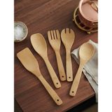 Mucit Home Bambu 5 Parça Yemek Pişirme Servis Spatula Seti Ahşap Spatula Seti Asılabilir - 1