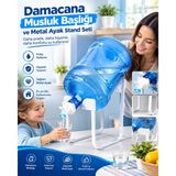 Mucit Home Damacana Musluk Başlığı ve Metal Ayak Stand Seti - Beyaz