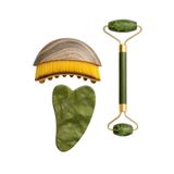 Mucit Home Lenf Drenaj Kuru Fırça ve Yeşim Taşı Roller 3 Lü Set Yüz, Boyun, Göz ve Vücut Masaj Aleti