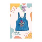 Müco Kids Wear Kız Bebek Çocuk Kalp Kot Jile Zebra Desen ve Fiyonk Detaylı Jean Salopet Denim Elbise - 1 Yaş - 423-Mavi