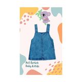 Müco Kids Wear Kız Bebek Çocuk Kalp Kot Jile Zebra Desen ve Fiyonk Detaylı Jean Salopet Denim Elbise - 2 Yaş - 423-Mavi