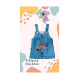 Müco Kids Wear Kız Bebek Çocuk Leopar Desen Kedi ve Gül Detaylı Kot Jile Jean Salopet Denim Elbise - 3 Yaş - 15M-Mavi