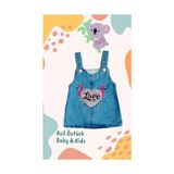 Müco Kids Wear Kız Bebek Çocuk Love Flamingo Kot Jile Kalp Desen Jean Salopet Denim Elbise10 - 3 Yaş - 13M-Mavi