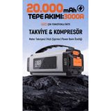 Mucosan 12V 3000AMP 20000MAH Akıllı Akü Takviye + Powerbank + Hava Kompresörü + LED Lamba Işıklı Oto Marş Hava Kompresörü