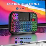 Mucosan Kablosuz Mini Klavye Dokunmatik Yüzeyli Kaydırma Tekerleği 2.4g Bt5.2 Çift Modlu Fare 8 Renk Arkadan Aydınlatmalı Android Tv Kutusu Klavyesi