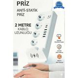 Mudanis Akım Korumalı Priz ve Masaüstü Şarj Istasyonu Kablosuz 4 Priz ,4 Usb, 2 Type-C Girişli 2 Metre - Çok Renkli - Farklı Ürün Farklı Ebatlar