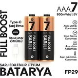 Mudanis Type-C Şarjlı 800MWH 1.5V Şarj Edilebilir 2’li Aaa Ince Pil - Lityum Iyon Batarya - 1 Adet