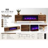 Mudas Elektrikli Şömineli Tv Ünitesi 180 Cm Ceviz Gold Modern Dalgalı Kapaklı Tv Sehpası