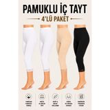 Mudcosıo Kadın Pamuklu Dantelli Kadın Uzun Tayt 4'lü Paket Tesettür Tayt