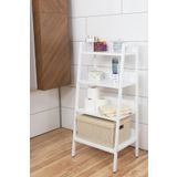 Mudesa Metal Ahşap Dekoratif Banyo Rafı Konik Açık Banyo Dolabı 4 Raflı Beyaz Çok Amaçlı Banyo Organizer MDS4KON001