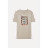 Mudo Erkek Bej Rengi Baskılı Comfort Fit Bisiklet Yaka T-Shirt