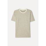 Mudo Erkek Bej Rengi Çizgili Comfort Fit Bisiklet Yaka T-Shirt
