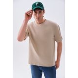 Mudo Erkek Bej Rengi Comfort Fit Bisiklet Yaka T-Shirt