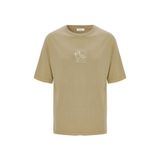 Mudo Erkek Bej Rengi Nakışlı Oversize Bisiklet Yaka T-Shirt