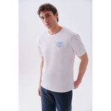 Mudo Erkek Beyaz Comfort Fit Nakışlı Bisiklet Yaka T-Shirt