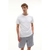 Mudo Erkek Beyaz Nakışlı Bisiklet Yaka T-Shirt