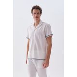 Mudo Erkek Beyaz Nakışlı Regular Fit Resort Yaka Kısa Kollu Gömlek - XL
