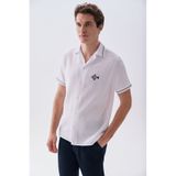 Mudo Erkek Beyaz Nakışlı Regular Fit Resort Yaka Kısa Kollu Gömlek