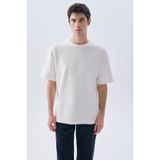Mudo Erkek Beyaz Oversize Bisiklet Yaka T-Shirt