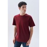 Mudo Erkek Bordo Loose Fit Bisiklet Yaka T-Shirt