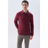 Mudo Erkek Bordo Tekstürlü Polo Yaka Sweatshirt