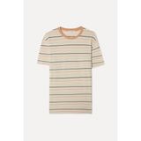 Mudo Erkek Ekru Çizgili Comfort Fit Bisiklet Yaka Keten Karışımlı T-Shirt