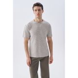 Mudo Erkek Ekru Comfort Fit Çizgili Bisiklet Yaka T-Shirt