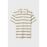 Mudo Erkek Ekru Loose Fit Çizgili Polo Yaka Kısa Kollu T-Shirt