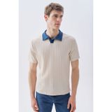 Mudo Erkek Ekru Polo Yaka Tekstürlü T-Shirt