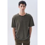 Mudo Erkek Haki Çizgili Comfort Fit Bisiklet Yaka T-Shirt