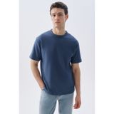 Mudo Erkek İndigo Comfort Fit Bisiklet Yaka T-Shirt