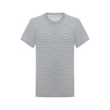 Mudo Erkek İndigo Keten Karışımlı Çizgili T-Shirt