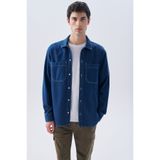 Mudo Erkek İndigo Regular Fit Çift Cepli Uzun Kollu Jean Gömlek