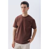 Mudo Erkek Kahverengi Comfort Fit Cep Detaylı Bisiklet Yaka T-Shirt