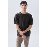 Mudo Erkek Kahverengi Oversize Bisiklet Yaka T-Shirt